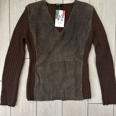 Brown sweater with suede inserts