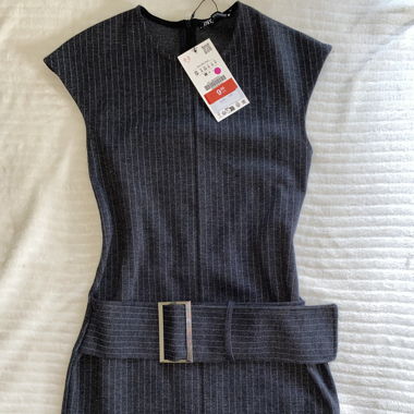 Mini striped dress with a belt 