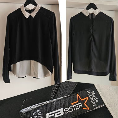 Blusa Nera con Colletto Bianco