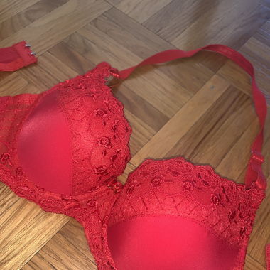 Vintage lace detail red push up bra
