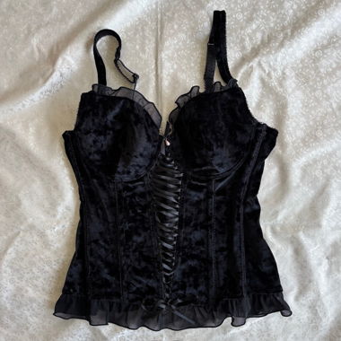“Velved” black lace corset top
