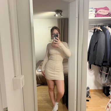 Beige Ribbed Knit Dress