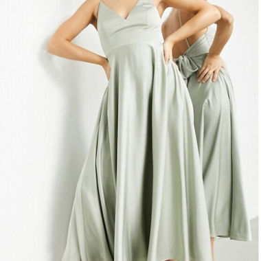 Robe élégante en satin pour invité(e) de mariage XS - Sage Green