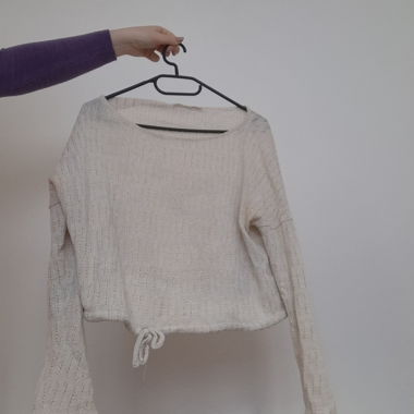 Maglia corta beige a maniche lunghe