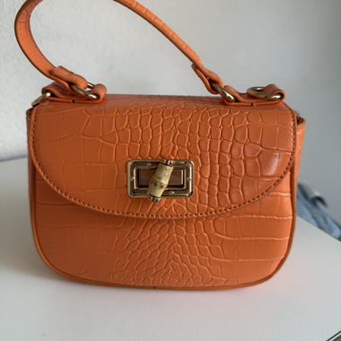 Orange Croc-Embossed Handbag