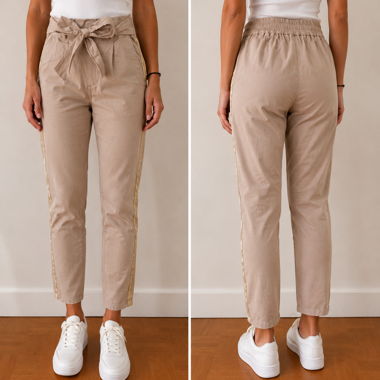 Pantalon beige à taille nouée