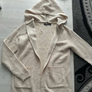 langer strick cardigan mit kapuze