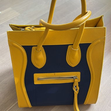 Tote bag giallo blu, vera pelle