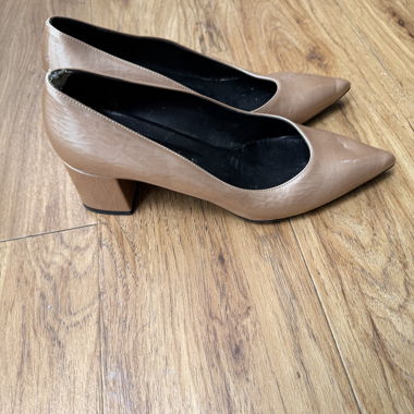 Brown pointed block heels