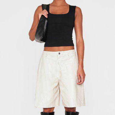 beige faux leather shorts