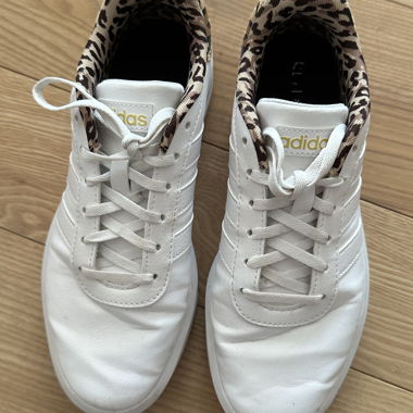 White Adidas Shoes with Leopard Detail