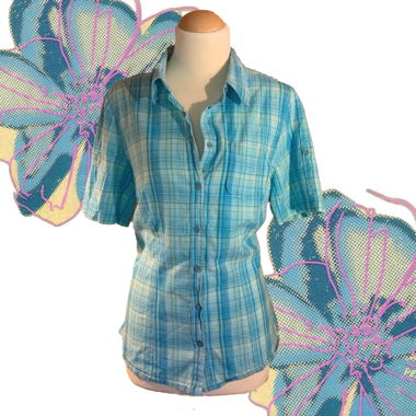 Turquoise Plaid Short-Sleeve Shirt M/L