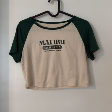 Crop top beige et vert « Malibu California »