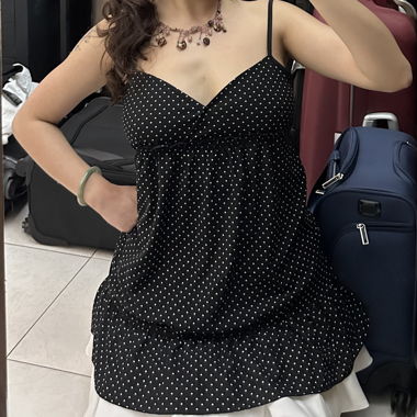 vintage japonais : camisole fluide noire à pois blancs