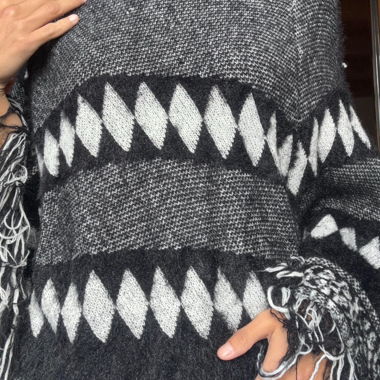 Patterned fringed poncho