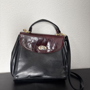 Sac à main en cuir noir/bordeaux