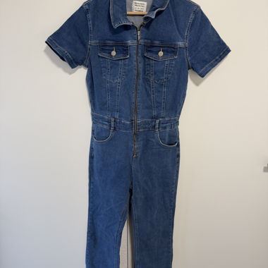 Short-Sleeve Denim Jumpsuit