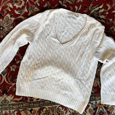 Pull torsadé blanc Tommy Hilfiger en V