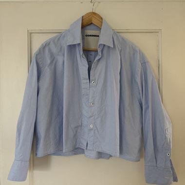 CORDERA oxford boxy: blue-white striped shirt