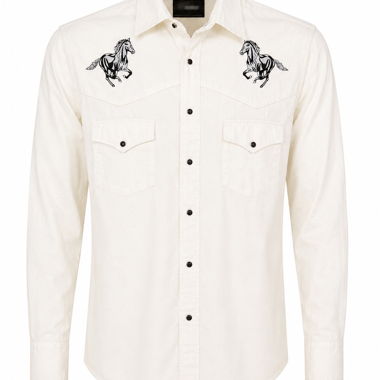 Chemise western blanche avec imprimé de chevaux