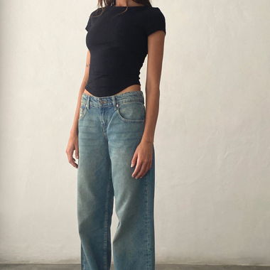 Low Rise Parallel Jeans, Vintage Blue Green