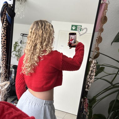 Red Cropped Knit Sweater