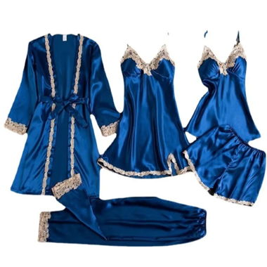 Set Pigiama 5 pezzi in raso con pizzo M