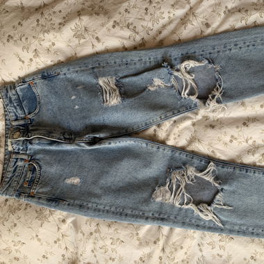 high waist jeans (blau und weiss)