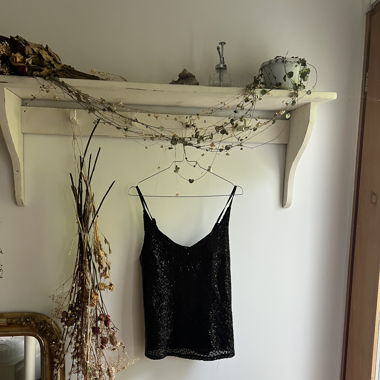 Vintage schwarzes Glitzer-Party-Top