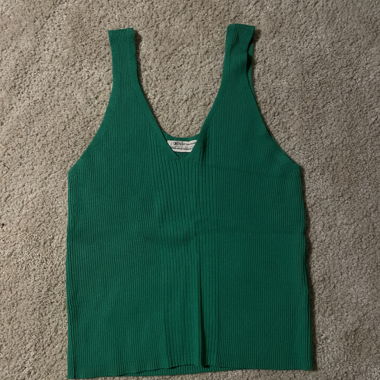 Green Ribbed Tank Top with Deep Neckline