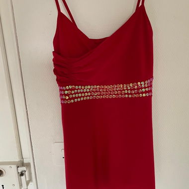 Red Sequin Spaghetti-strap Top Size S