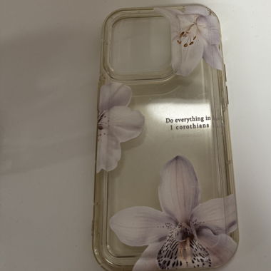 Custodia per iPhone 14 Pro con fiori e frase