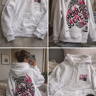 Weisser Oversize Hoodie „Underrated Society“ M