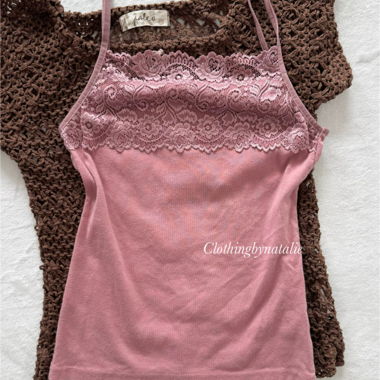 Set di blusa all’uncinetto marrone rosa taglia S