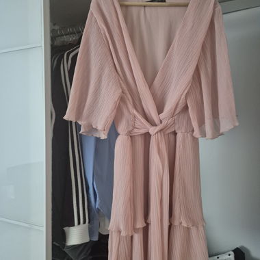 Zara Kimono Dress Dusty Pink With Ruffles