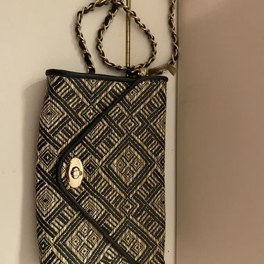 Black, beige & gold shoulder bag