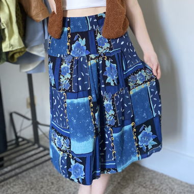 Boho Blue Patchwork Flowy Skirt