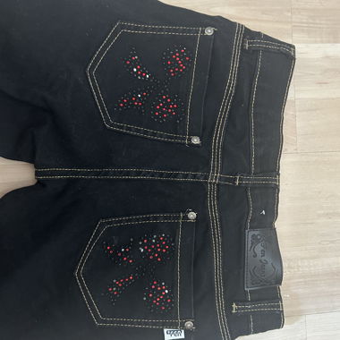 Jeans Y2K neri con dettagli in strass – Fen Jeans
