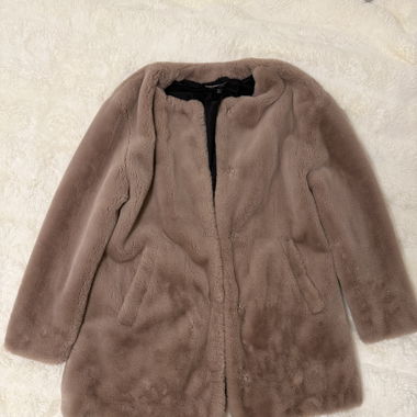ZARA Kunstpelz-Mantel beige, Grösse S