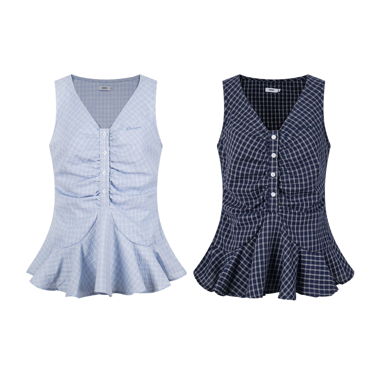 Checked sleeveless peplum top