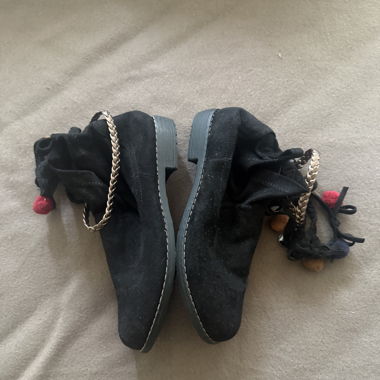 Black Ankle Boots with Pom-Poms T38