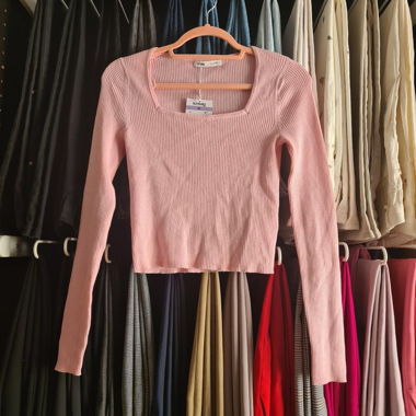 Sinsay Pink Rib Knit Square Neck Pullover