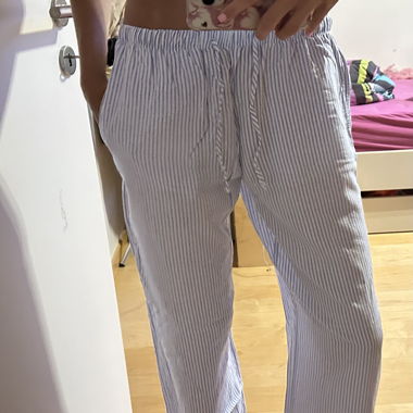 Blau und weiss gestreifte Linen Hosen