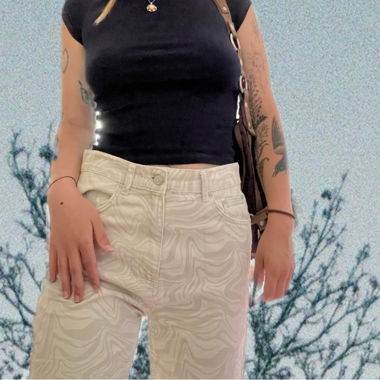 Jeans con motivo a onde crema/grigio