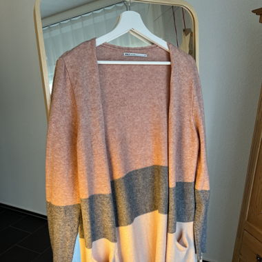 Strickcardigan rosa/grau/creme
