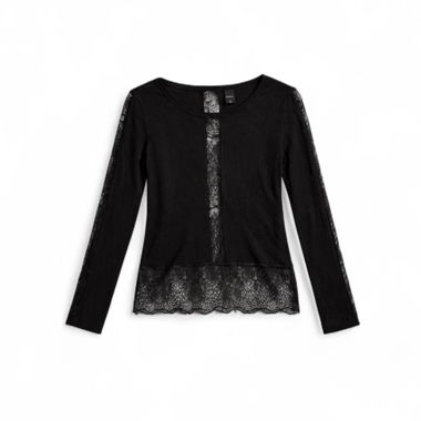 Top à manches longues avec détails en dentelle noire