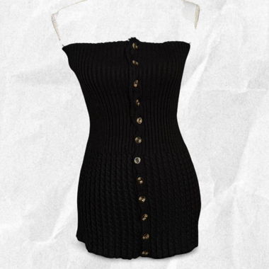 Schwarzes, trägerloses Strickoberteil
