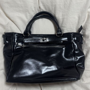 Black Patent-Look Handbag