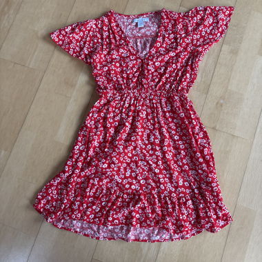 AMISU, rotes Blumen Kleid