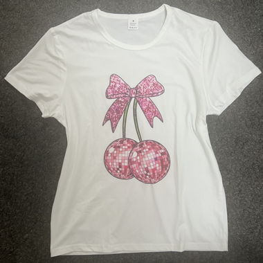 T-shirt bianca con stampa ciliegie, taglia S